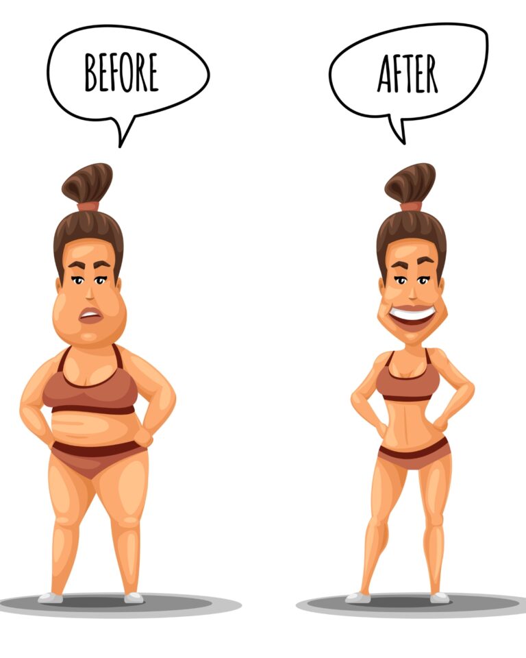 before and after photo showing ladies weight loss