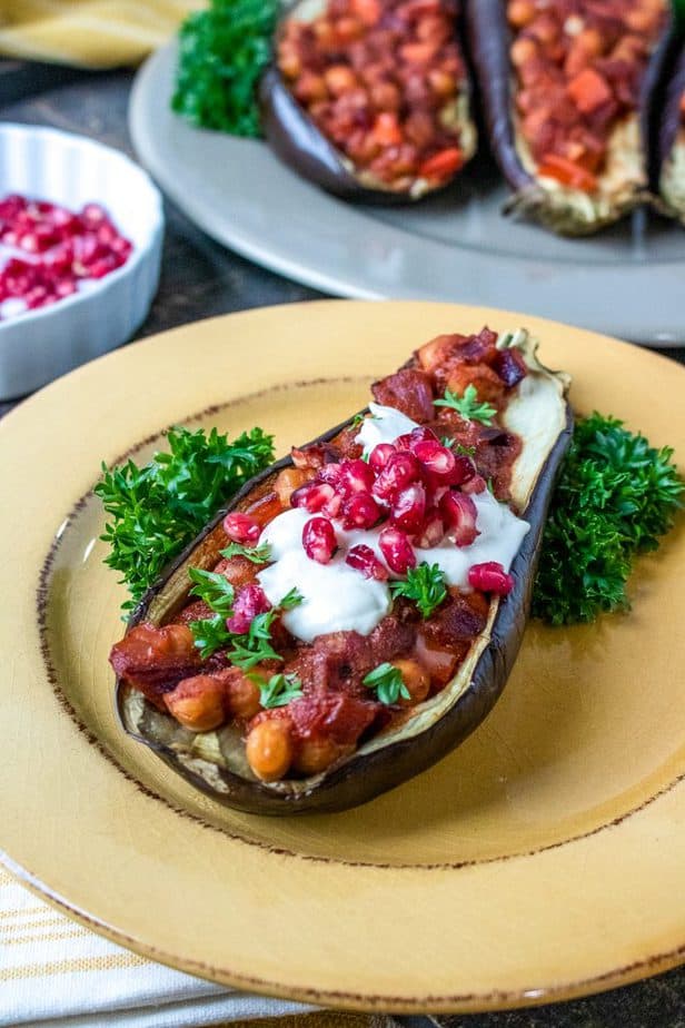 Stuffed Eggplant with Pomegranate & Tahini - Smiley's Points