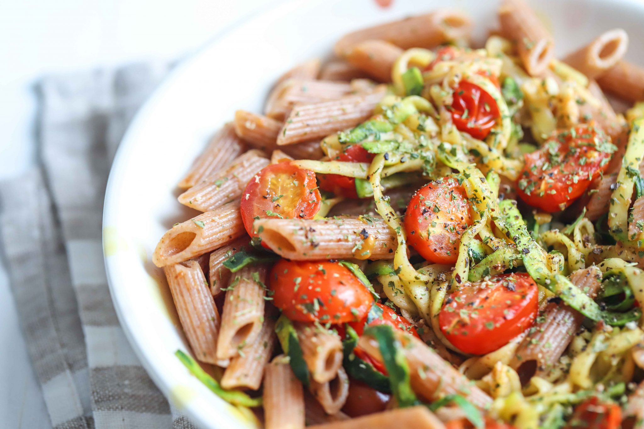 Brown Rice Pasta with Parmesan Garlic Zucchini - Smiley's Points