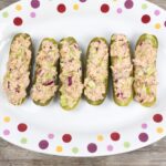 Tuna pickle boats on a decorative plate