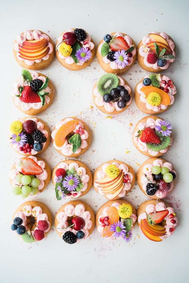 Cookies with fruit on top. 
