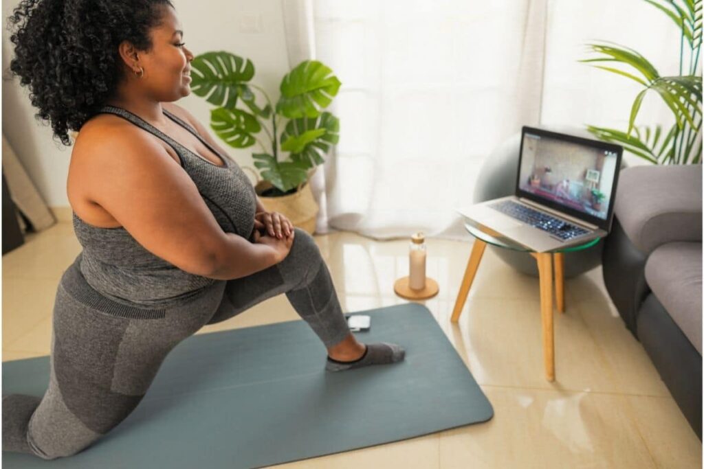 Woman doing online exercise