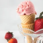 dairy free strawberry ice-cream wafer cone in glass