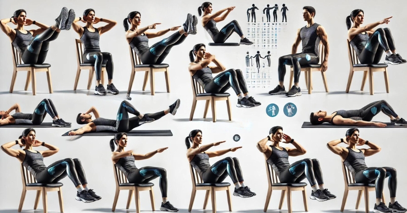 image is illustrating the series of seated exercises performed on a chair